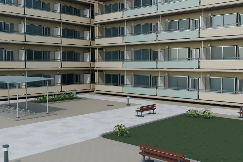 【FBX / Blender】こもれび団地 — 外装・中庭3Dモデル