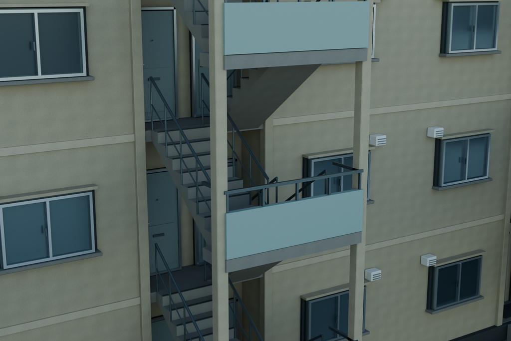 【FBX / Blender】こもれび団地 — 外装・中庭3Dモデル