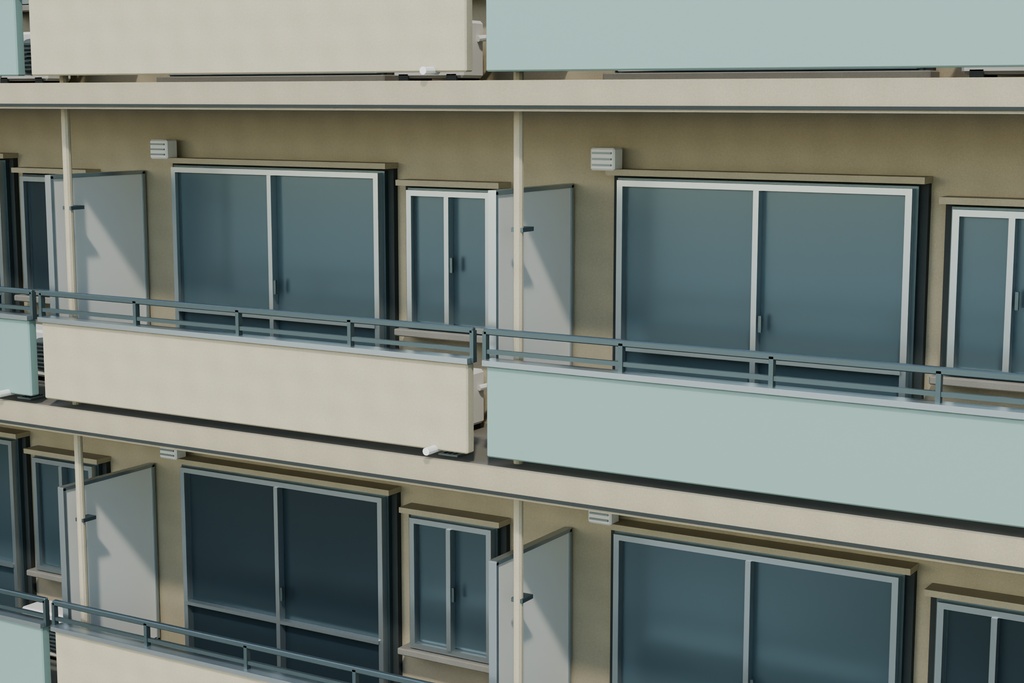 【FBX / Blender】こもれび団地 — 外装・中庭3Dモデル