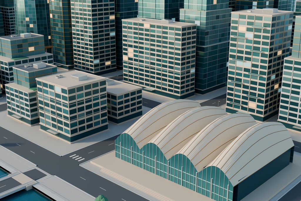 【期間限定価格】blender・FBX架空の港湾中心街 3Dモデル都市
