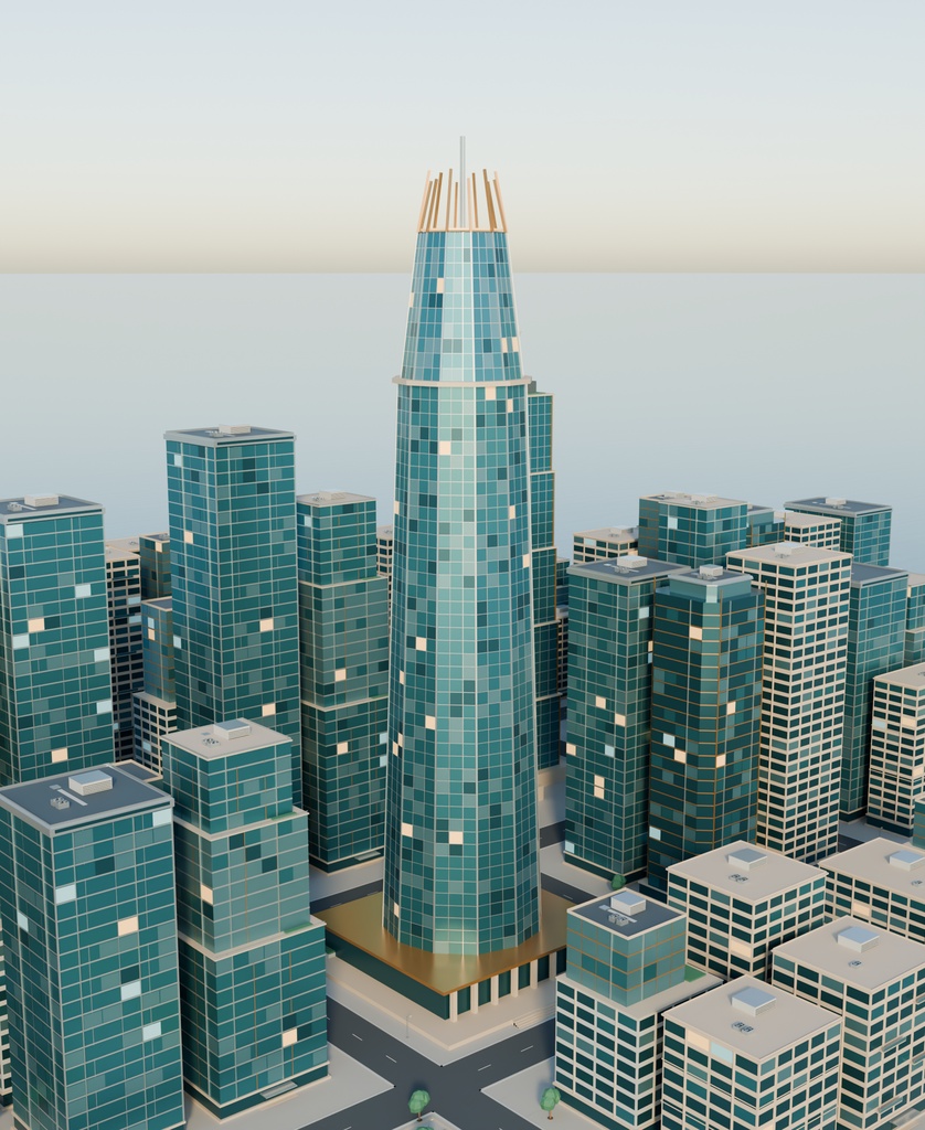 【期間限定価格】blender・FBX架空の港湾中心街 3Dモデル都市