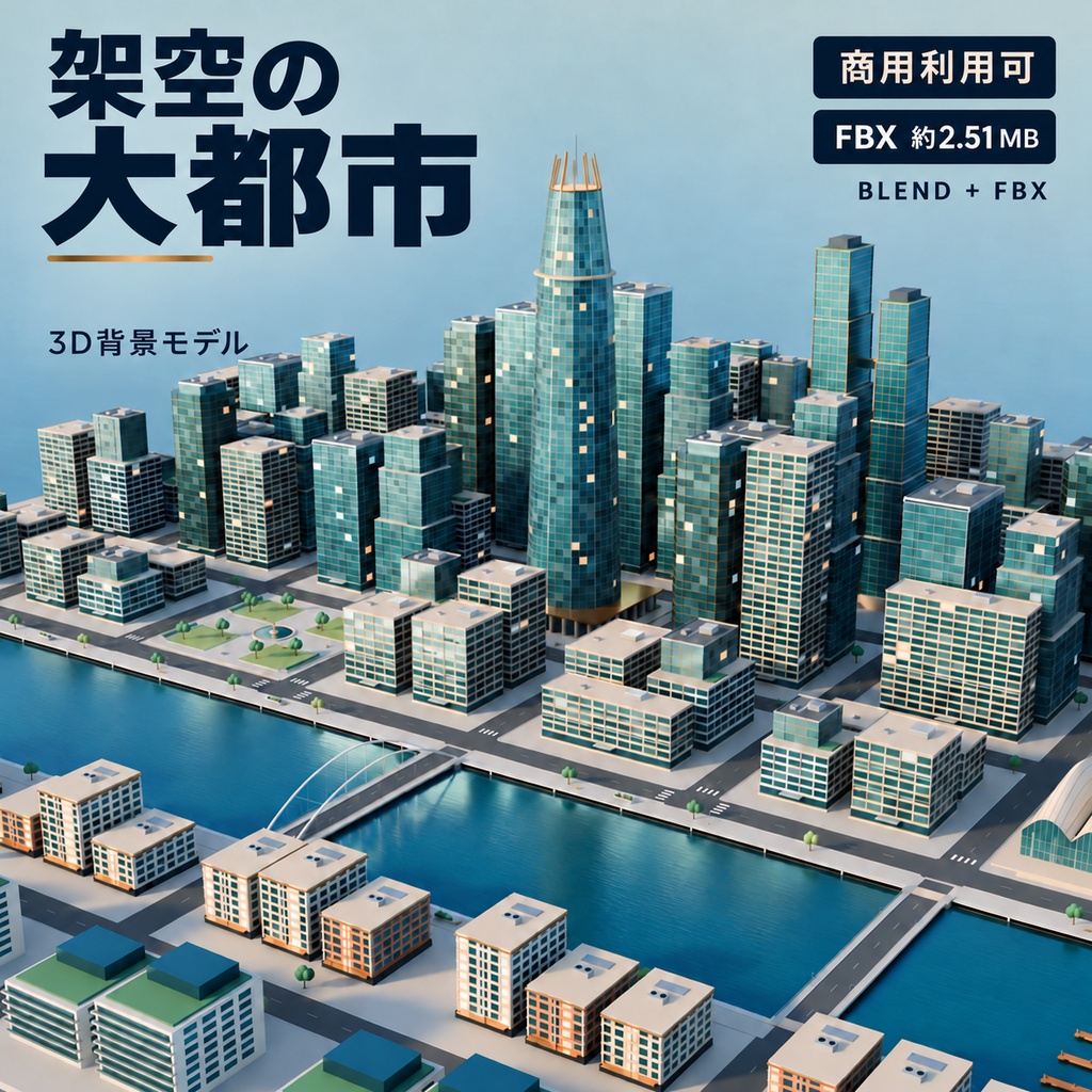 【期間限定価格】blender・FBX架空の港湾中心街 3Dモデル都市