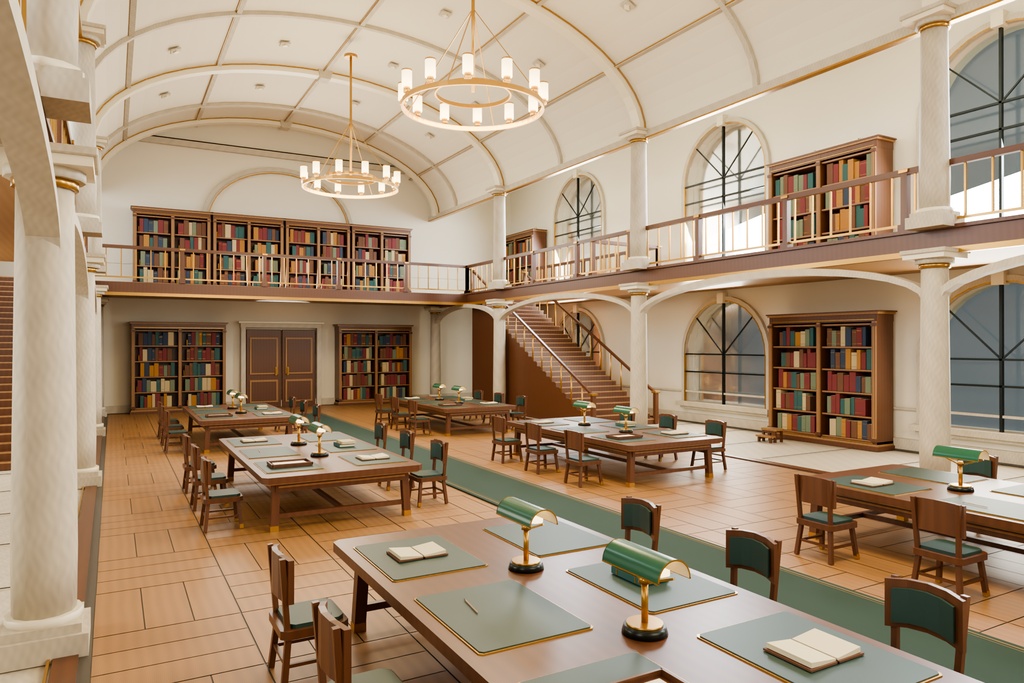 【期間限定価格】3D大図書館の内装blender・FBX背景素材