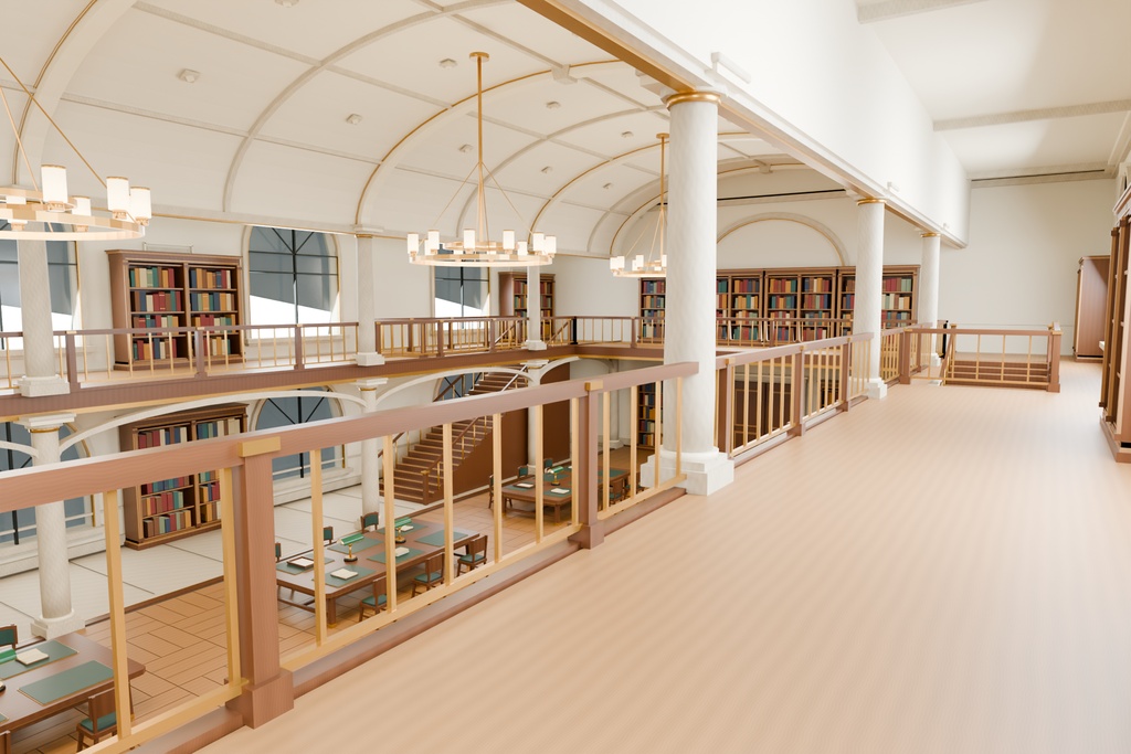 【期間限定価格】3D大図書館の内装blender・FBX背景素材