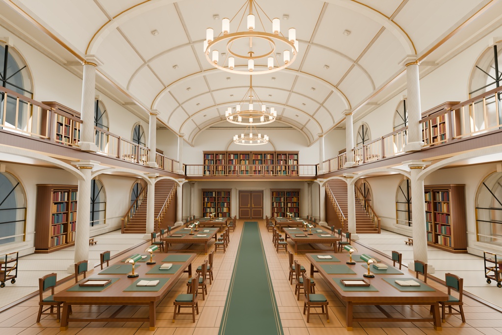 【期間限定価格】3D大図書館の内装blender・FBX背景素材