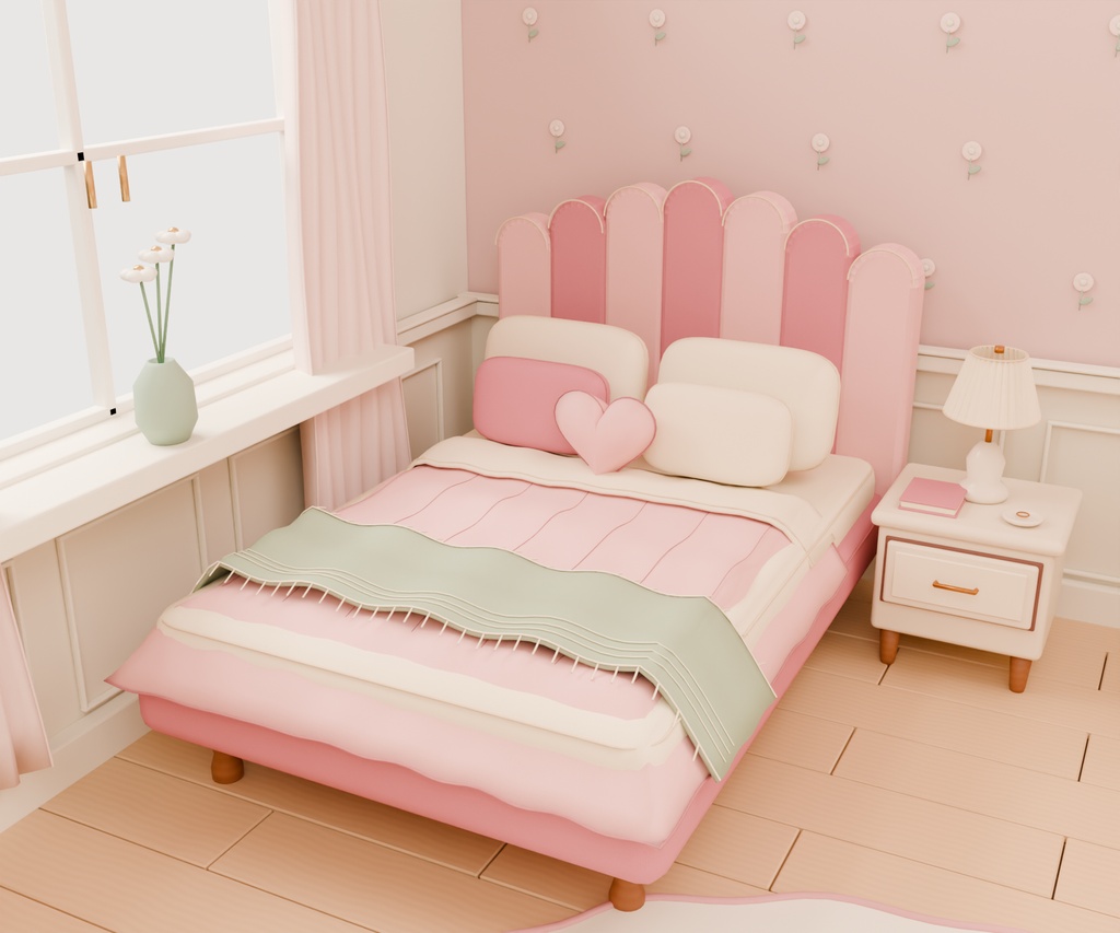 【期間限定価格】女の子 3Dかわいい1人部屋内装blender・FBX