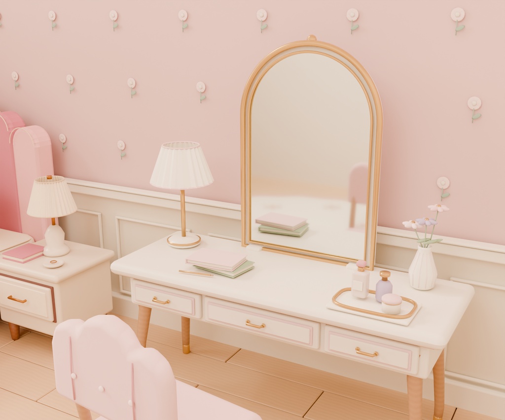 【期間限定価格】女の子 3Dかわいい1人部屋内装blender・FBX