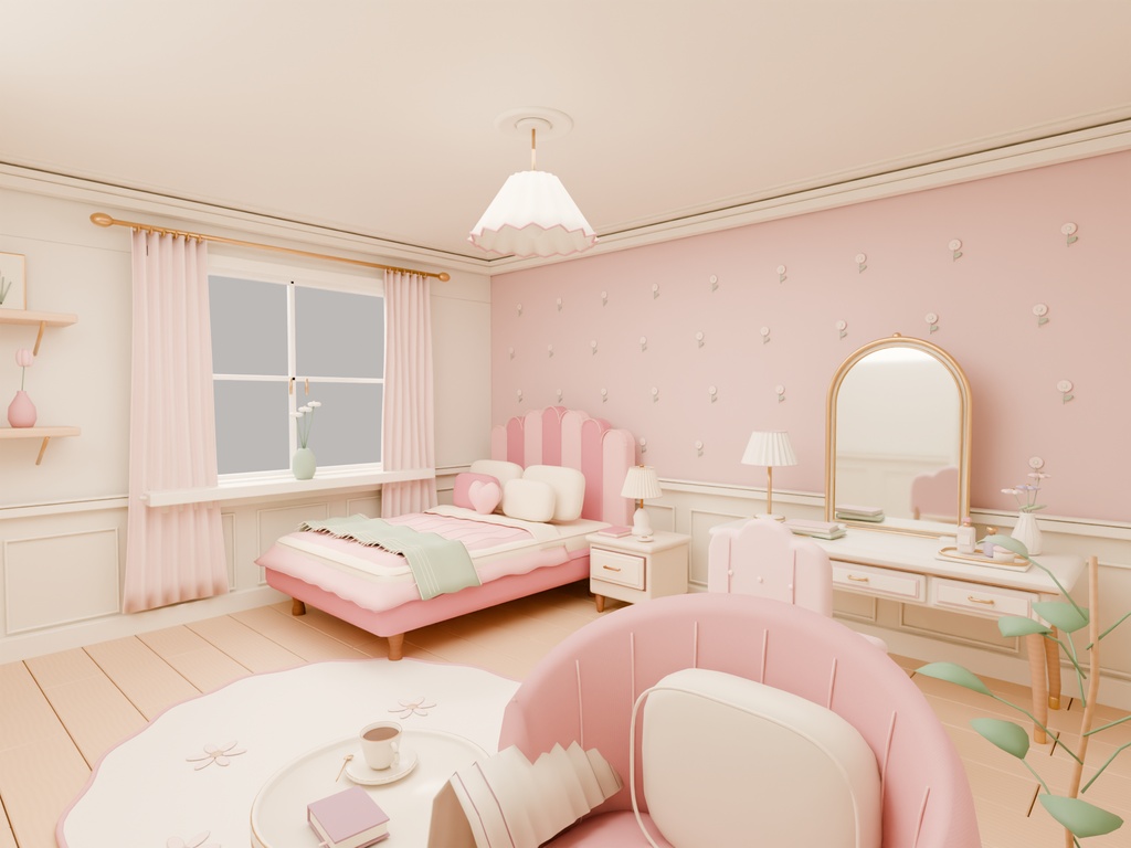 【期間限定価格】女の子 3Dかわいい1人部屋内装blender・FBX