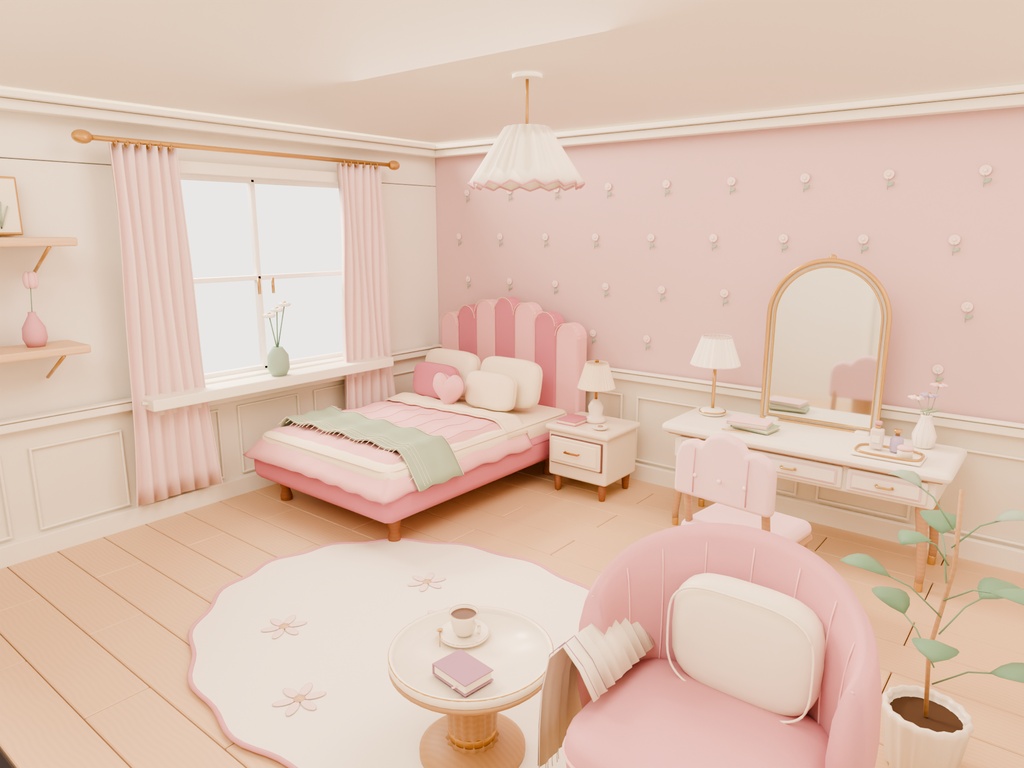 【期間限定価格】女の子 3Dかわいい1人部屋内装blender・FBX