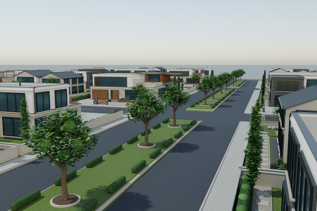 【期間限定価格】36棟の高級住宅街 3D背景セット【FBX / Blender】