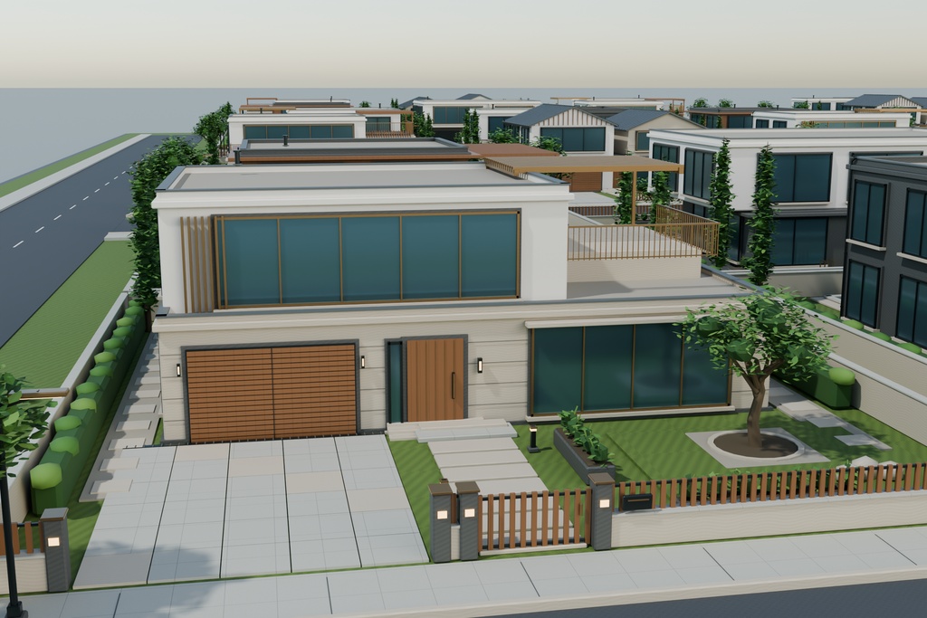【期間限定価格】36棟の高級住宅街 3D背景セット【FBX / Blender】