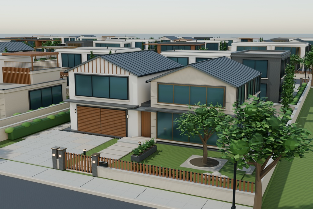 【期間限定価格】36棟の高級住宅街 3D背景セット【FBX / Blender】