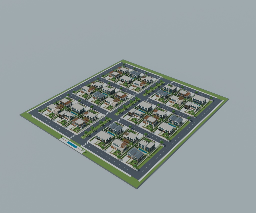 【期間限定価格】36棟の高級住宅街 3D背景セット【FBX / Blender】