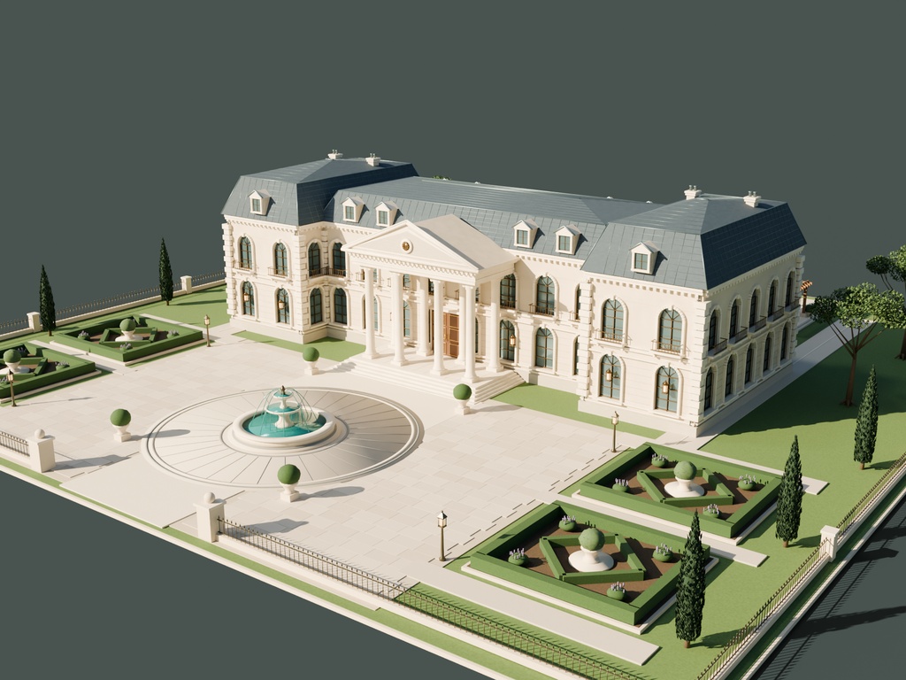 【期間限定価格】3D大豪邸と庭園(大邸宅)FBX・blender