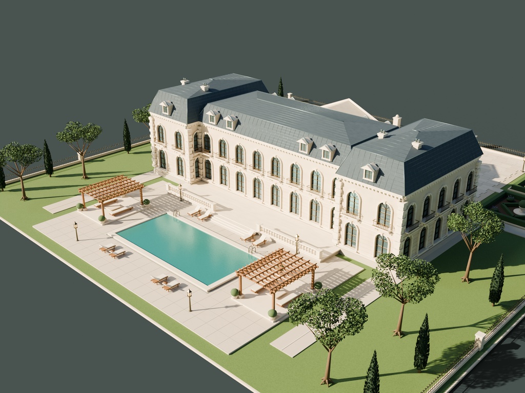 【期間限定価格】3D大豪邸と庭園(大邸宅)FBX・blender