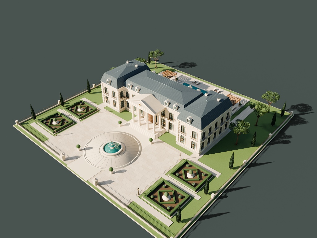 【期間限定価格】3D大豪邸と庭園(大邸宅)FBX・blender
