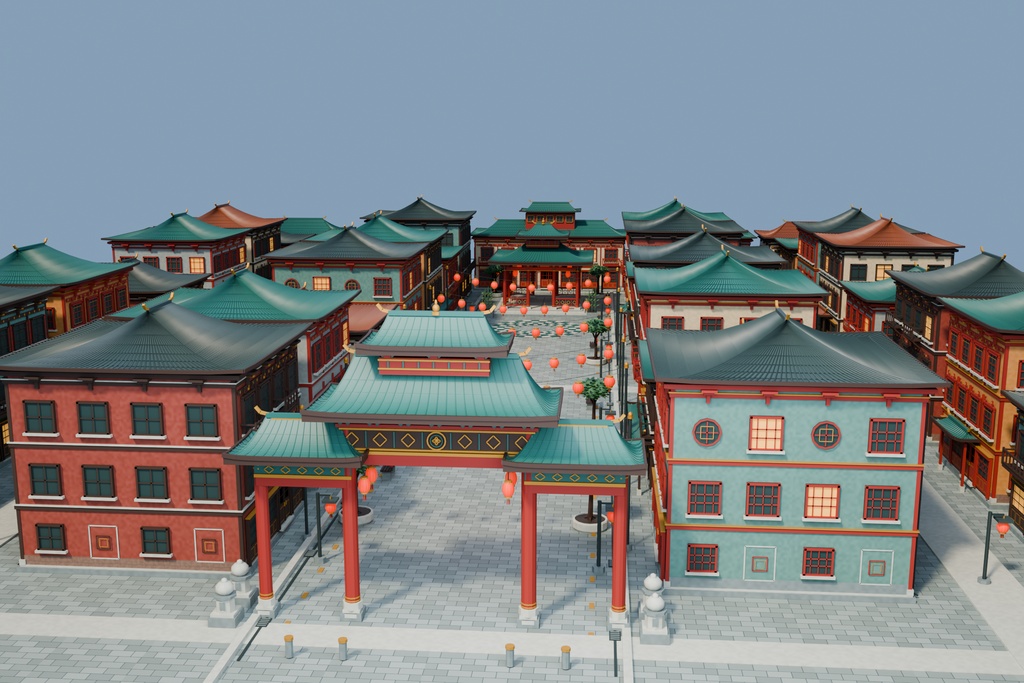 【期間限定価格】3D中華風の街並みblender・FBX