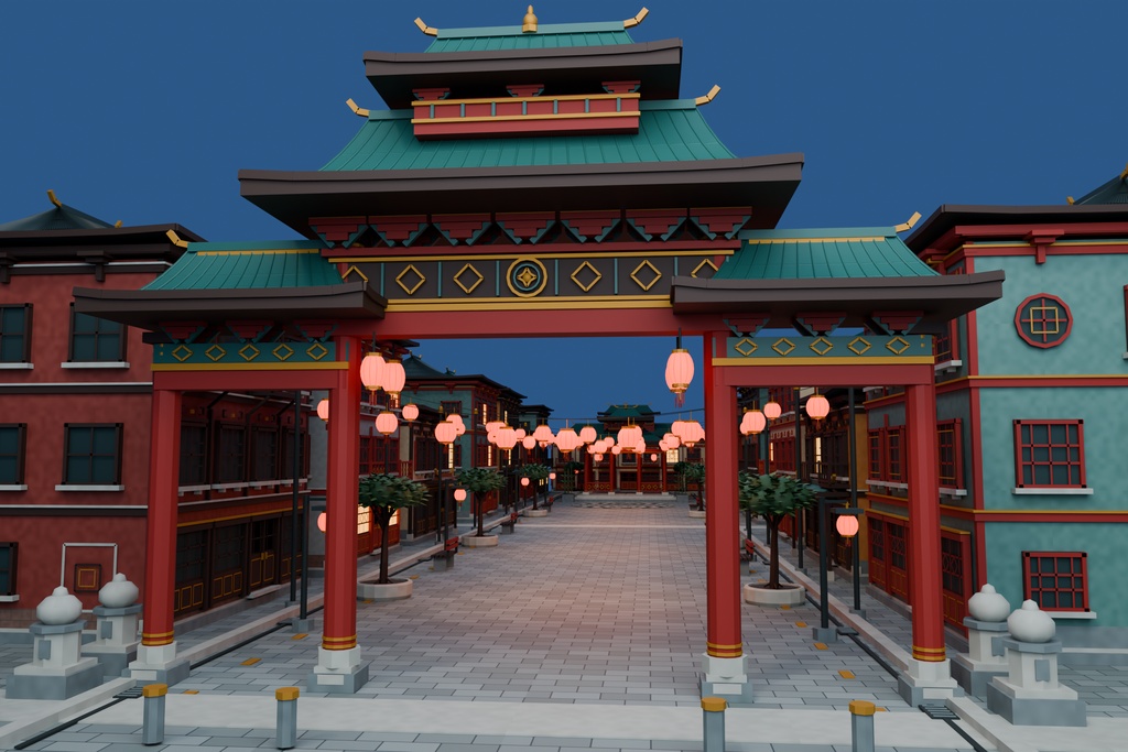 【期間限定価格】3D中華風の街並みblender・FBX