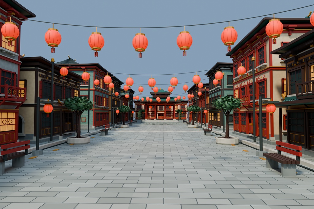 【期間限定価格】3D中華風の街並みblender・FBX