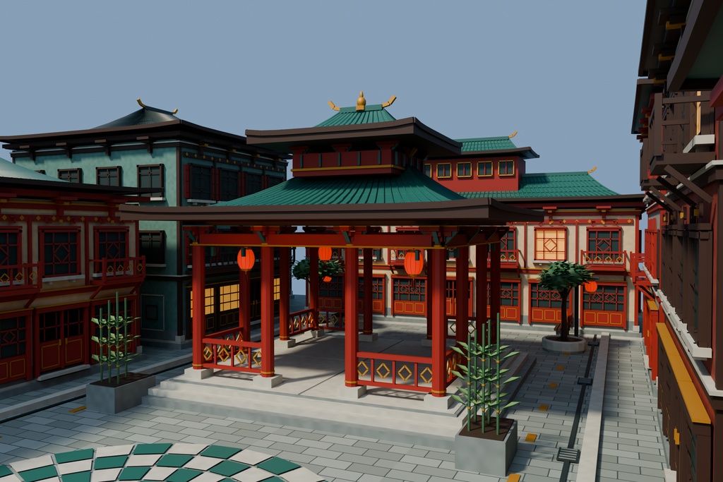 【期間限定価格】3D中華風の街並みblender・FBX