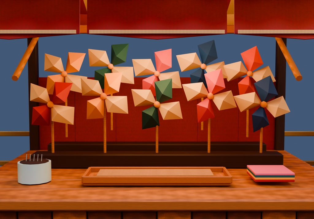【期間限定価格】3D屋台が並ぶ祭りの背景blender・FBX