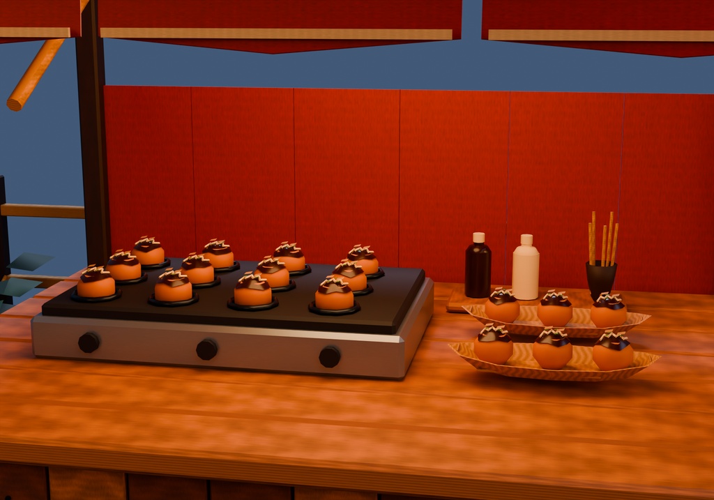 【期間限定価格】3D屋台が並ぶ祭りの背景blender・FBX