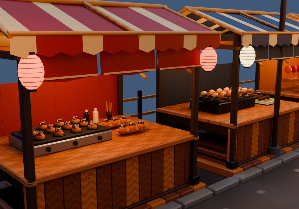 【期間限定価格】3D屋台が並ぶ祭りの背景blender・FBX