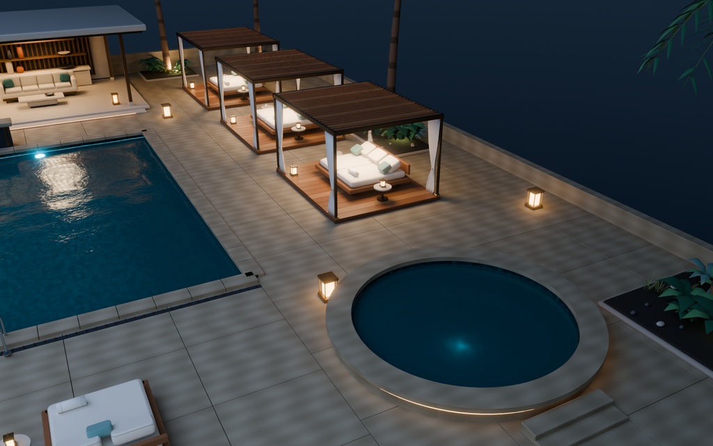 【期間限定価格】3Dナイトプールblender・FBX背景素材