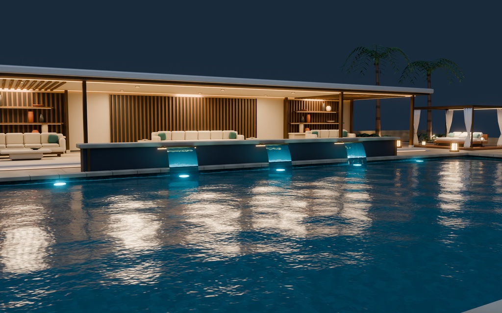 【期間限定価格】3Dナイトプールblender・FBX背景素材
