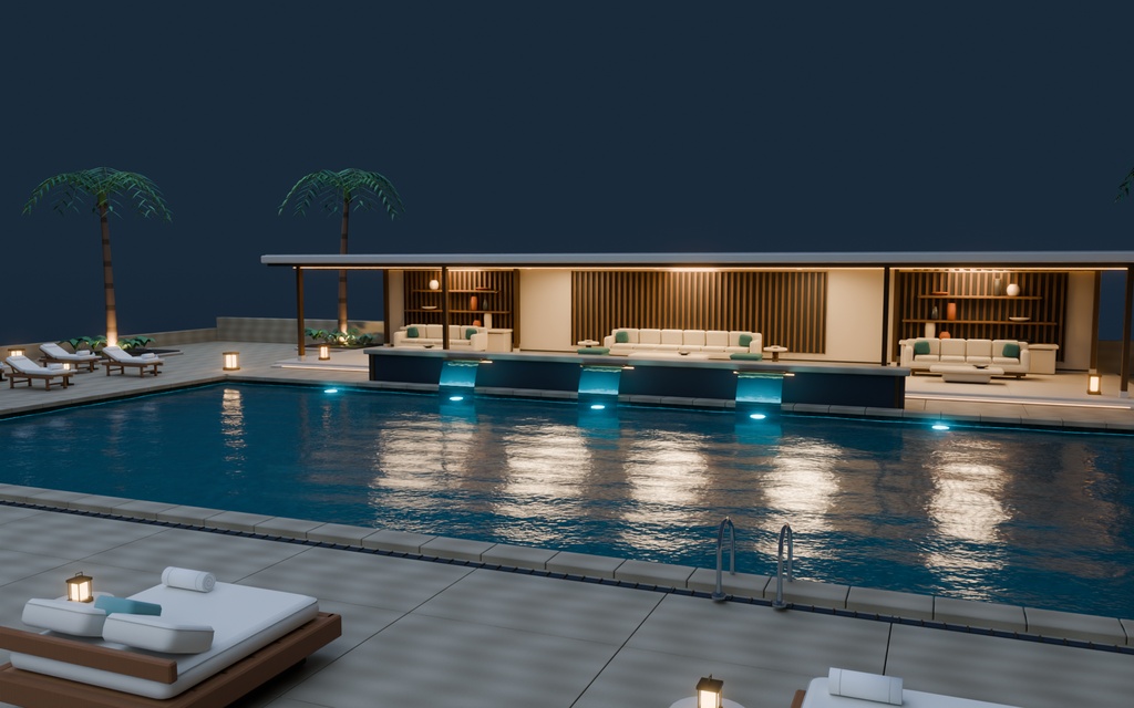 【期間限定価格】3Dナイトプールblender・FBX背景素材