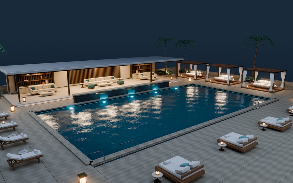 【期間限定価格】3Dナイトプールblender・FBX背景素材