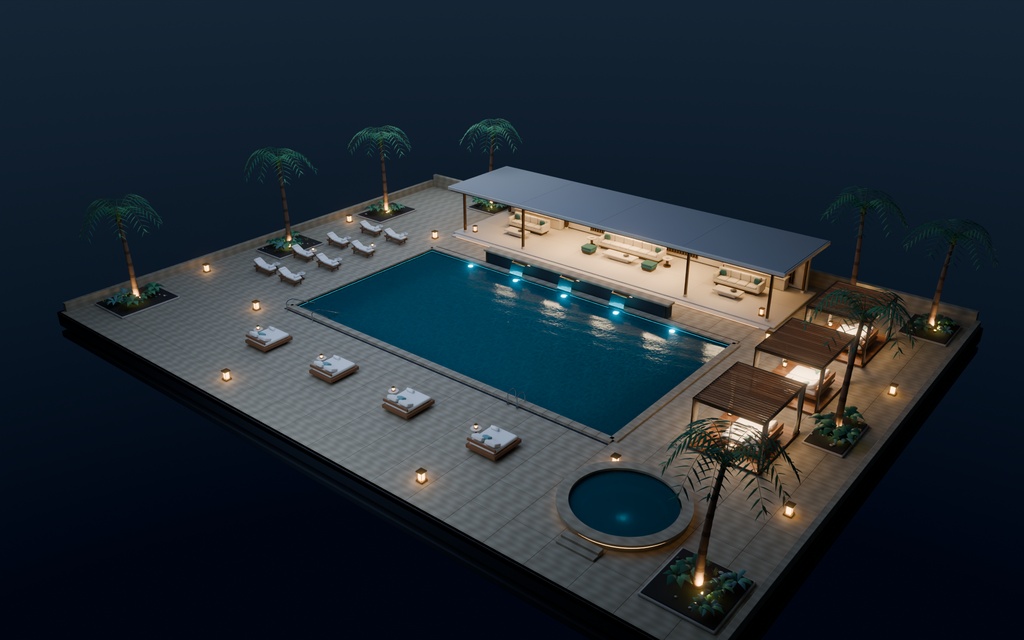 【期間限定価格】3Dナイトプールblender・FBX背景素材
