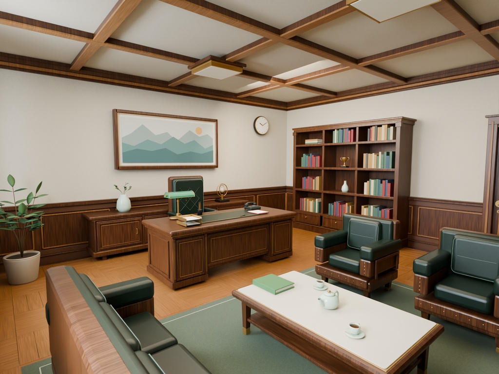 【期間限定価格】3D校長室 内装 blender・FBX背景素材 学園