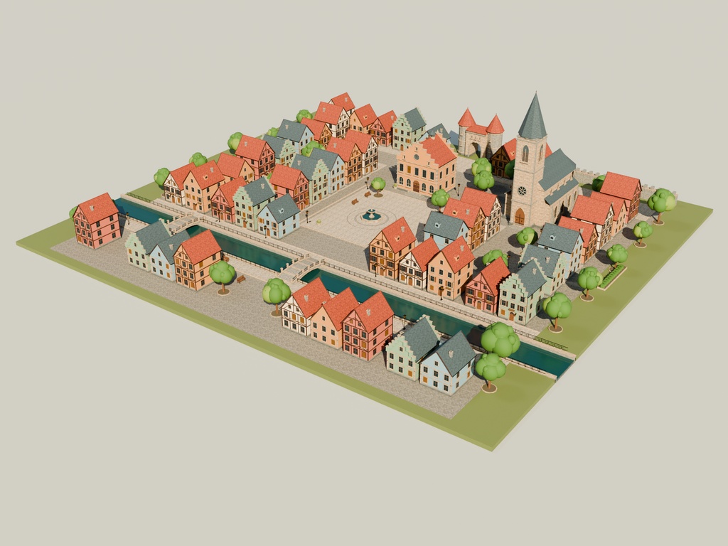 【期間限定価格】3Dドイツ街並み blender・FBX 都市