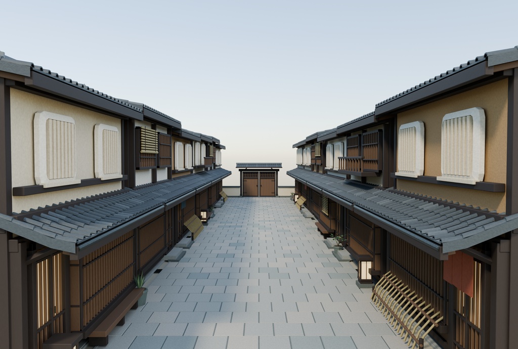 【期間限定価格】3D京町家の街並み路地blender・FBX背景素材