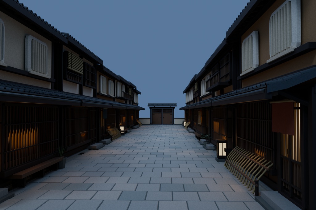 【期間限定価格】3D京町家の街並み路地blender・FBX背景素材