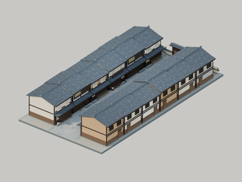 【期間限定価格】3D京町家の街並み路地blender・FBX背景素材