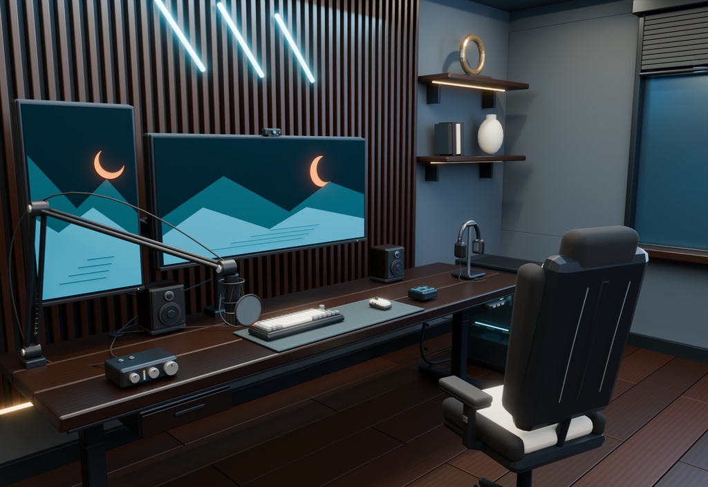 【期間限定価格】3Dゲーム部屋 配信者 blender・FBX背景素材