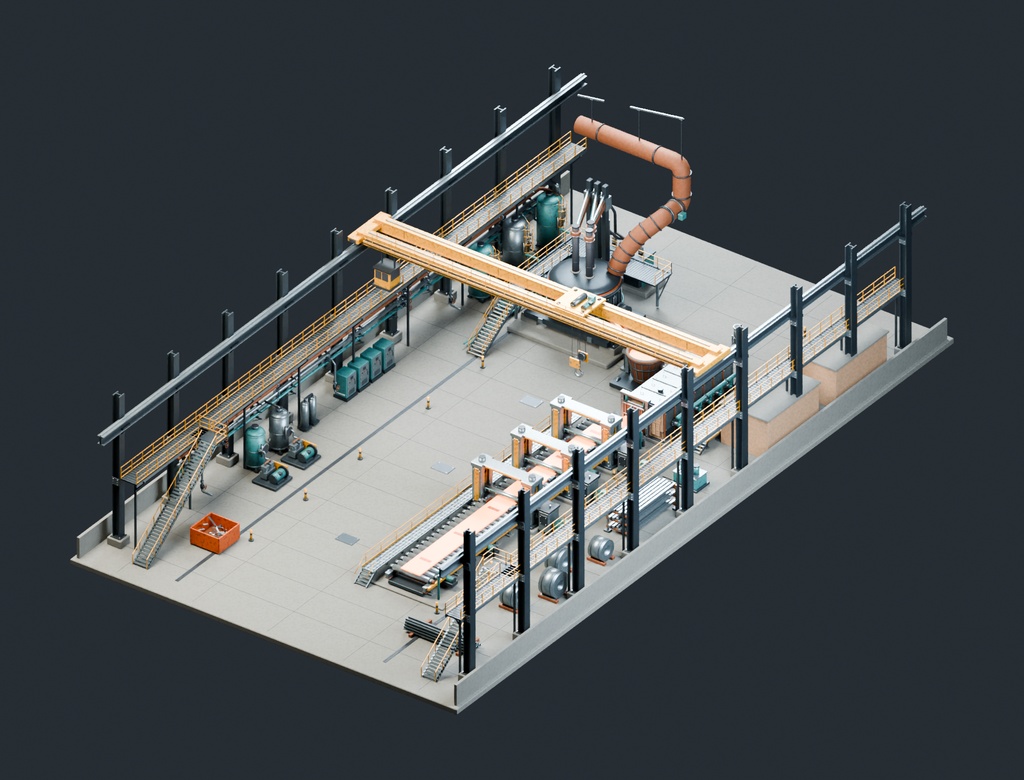 【期間限定価格】3D製鉄工場 内装 blender・FBX背景素材