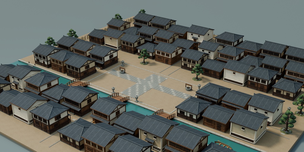 【期間限定価格】3D60棟 江戸の街並みFBX blender