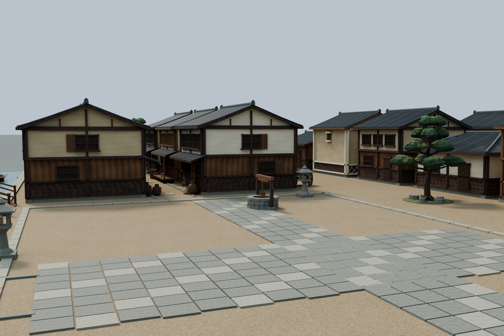 【期間限定価格】3D60棟 江戸の街並みFBX blender