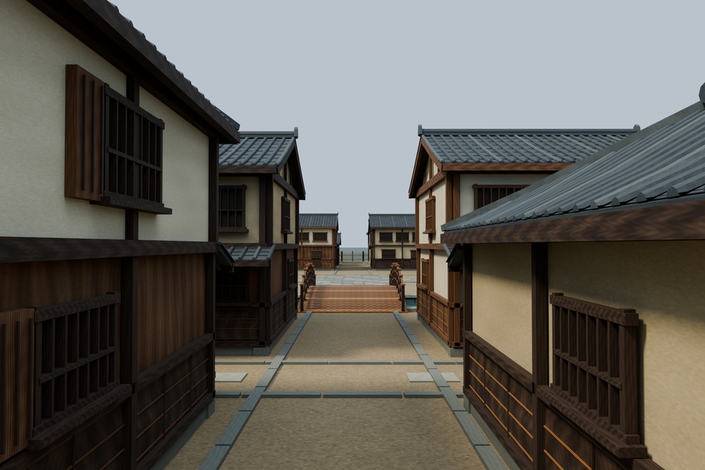 【期間限定価格】3D60棟 江戸の街並みFBX blender