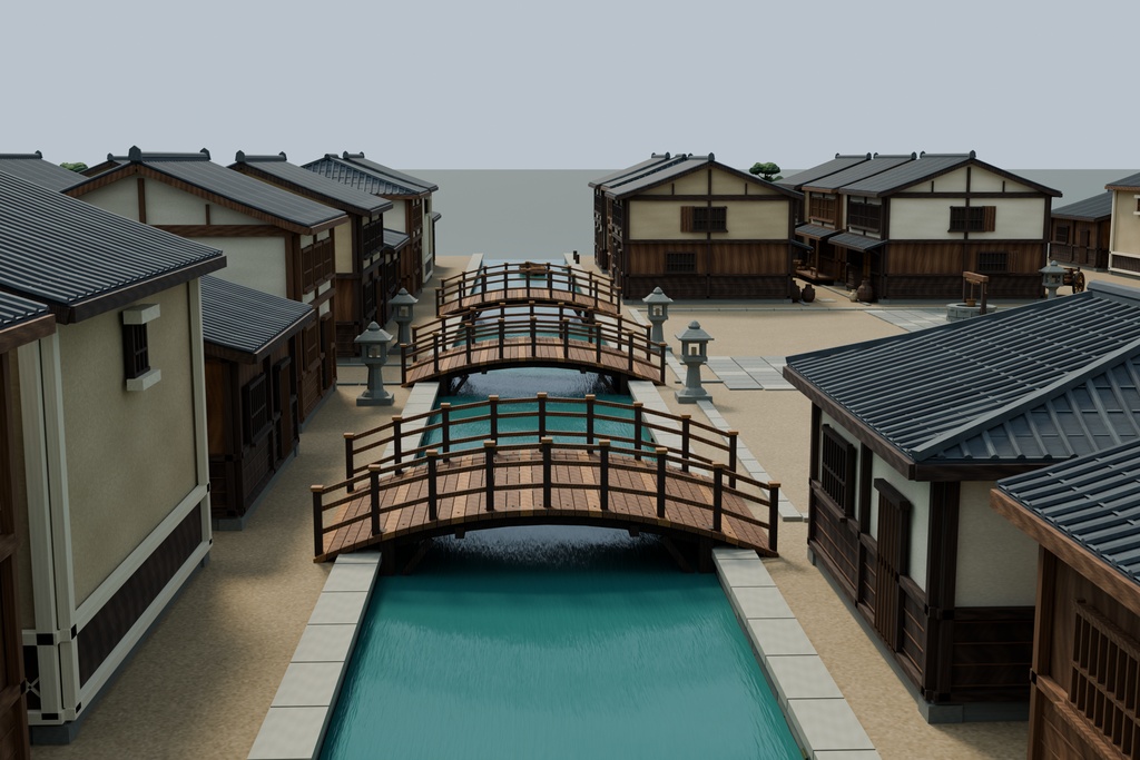 【期間限定価格】3D60棟 江戸の街並みFBX blender