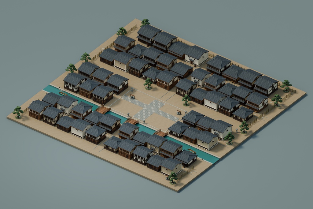 【期間限定価格】3D60棟 江戸の街並みFBX blender