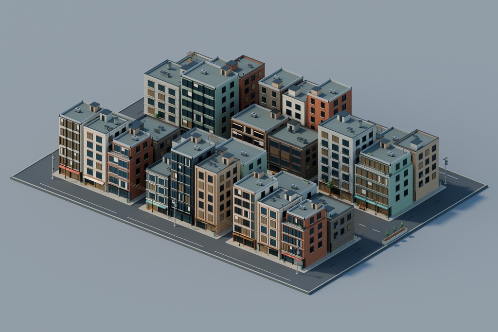 【期間限定価格】3D密集繫華街 都市 blender・FBX背景素材