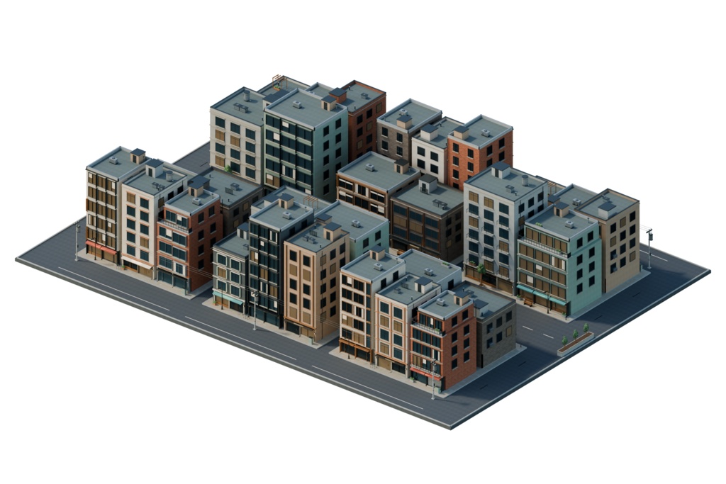 【期間限定価格】3D密集繫華街 都市 blender・FBX背景素材