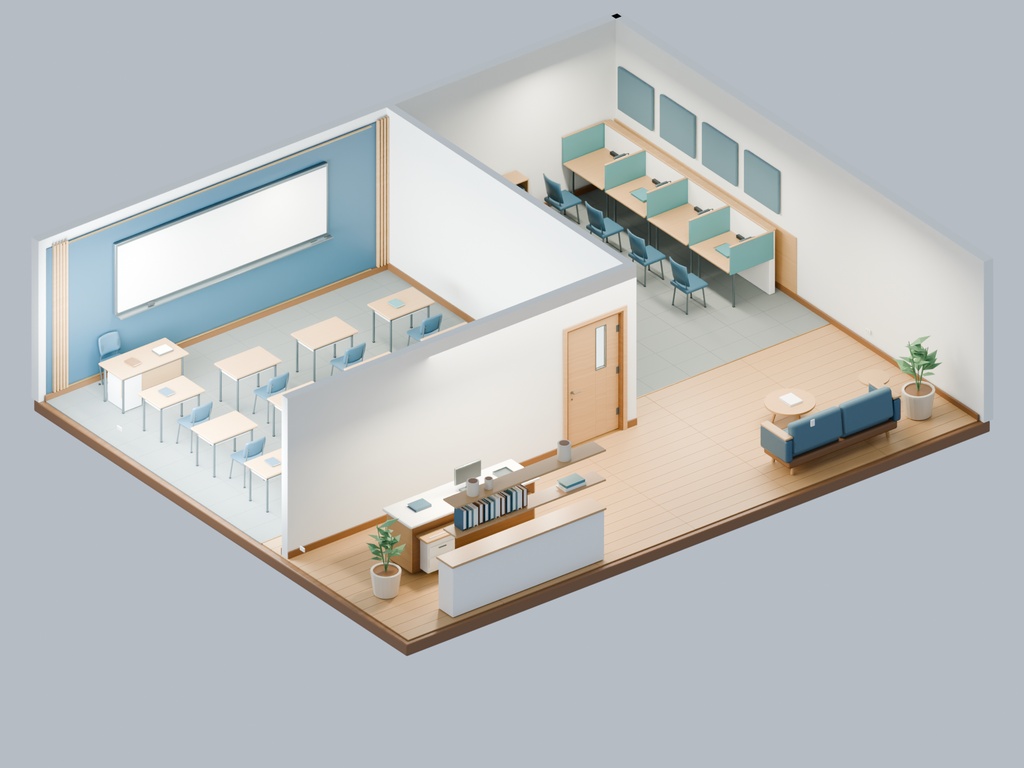 【期間限定価格】3D学習塾 教室 内装 FBX背景素材 blender