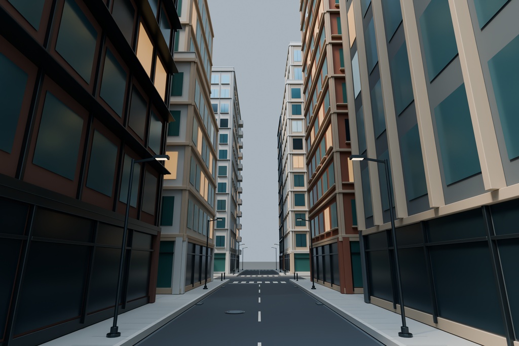 【期間限定価格】3D密集 ビル街都市blender40棟 FBX背景素材