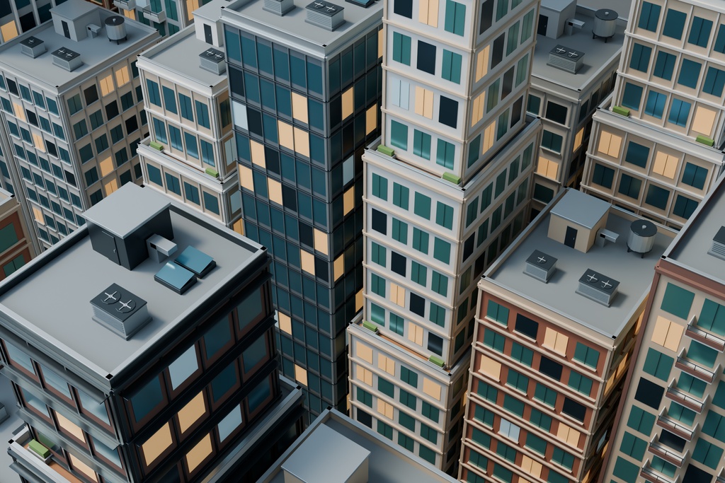 【期間限定価格】3D密集 ビル街都市blender40棟 FBX背景素材