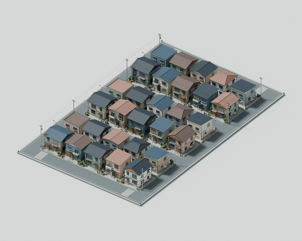 【期間限定価格】3D住宅街 高品質FBX背景素材 blender